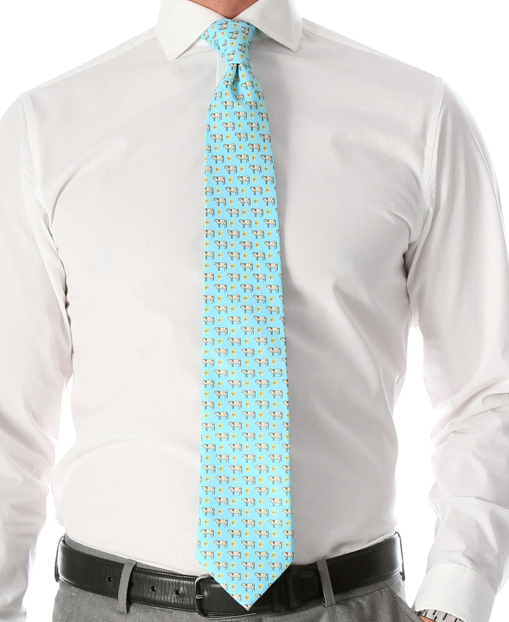 Cow Aqua Necktie with Handkerchief Set - FHYINC best men&