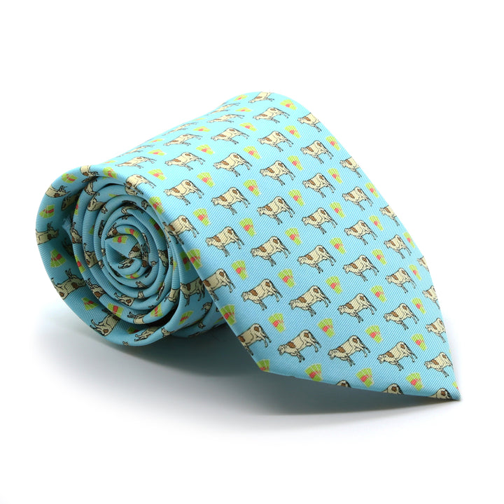 Cow Aqua Necktie with Handkerchief Set - FHYINC best men&