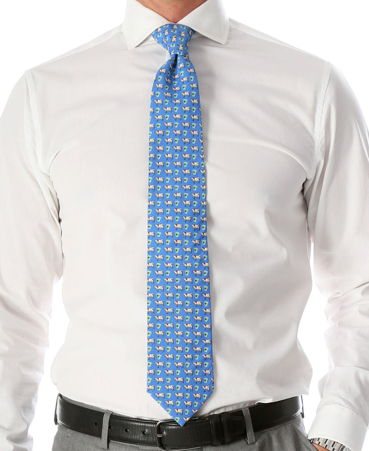 Cow Blue Necktie with Handkerchief Set - FHYINC best men&