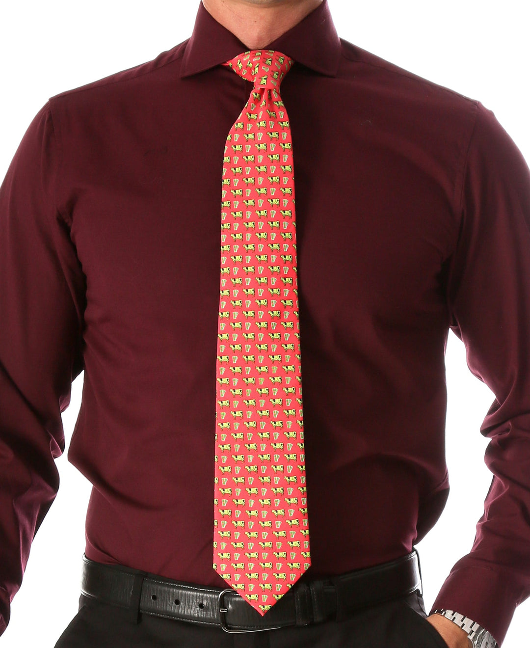Cow Coral Necktie with Handkerchief Set - FHYINC best men&