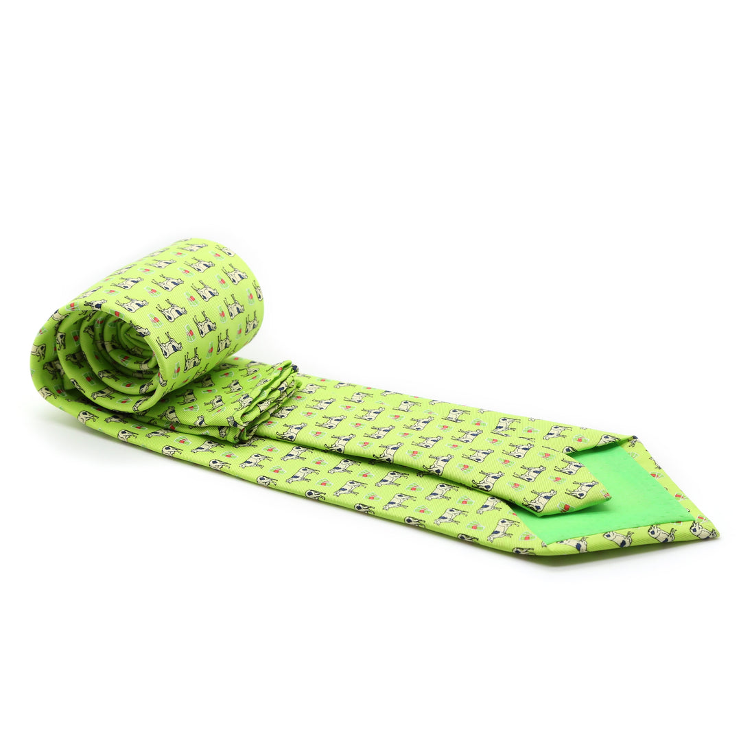 Cow Lime Green Necktie with Handkerchief Set - FHYINC best men&