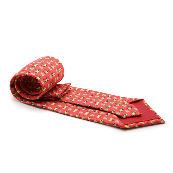 Cow Red Necktie with Handkerchief Set - FHYINC best men&