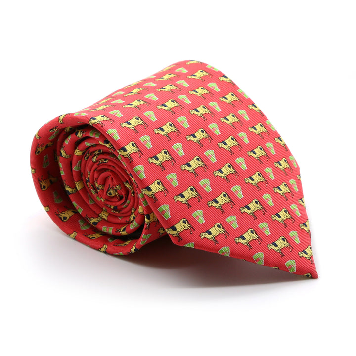 Cow Red Necktie with Handkerchief Set - FHYINC best men&