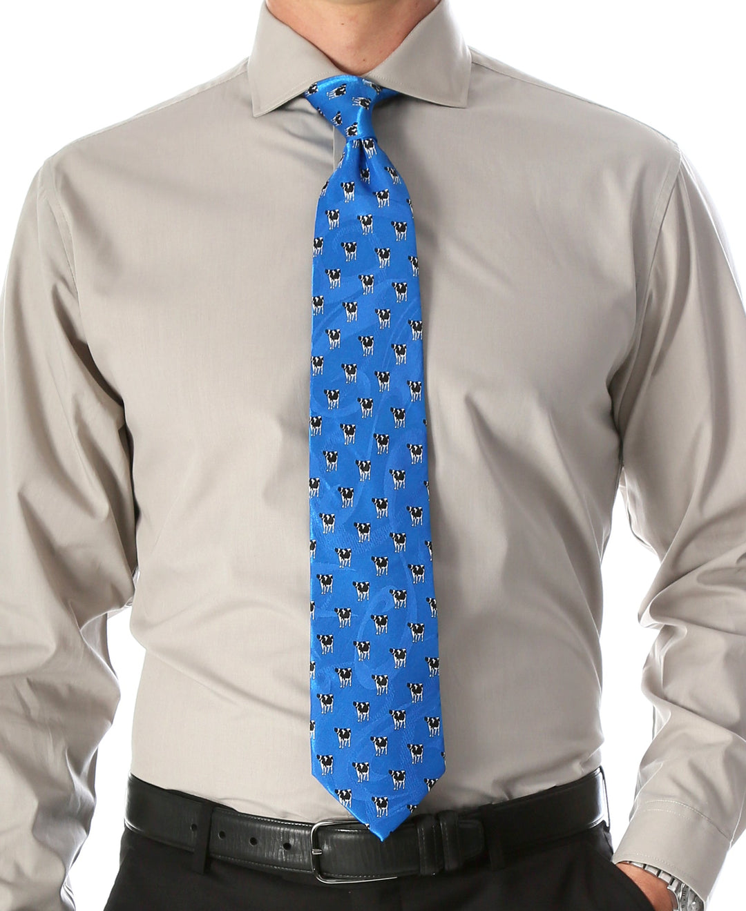 Cow Blue Necktie with Handkerchief Set - FHYINC best men&