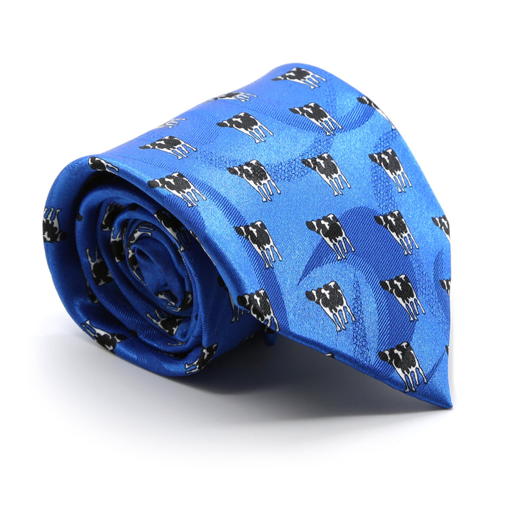 Cow Blue Necktie with Handkerchief Set - FHYINC best men&