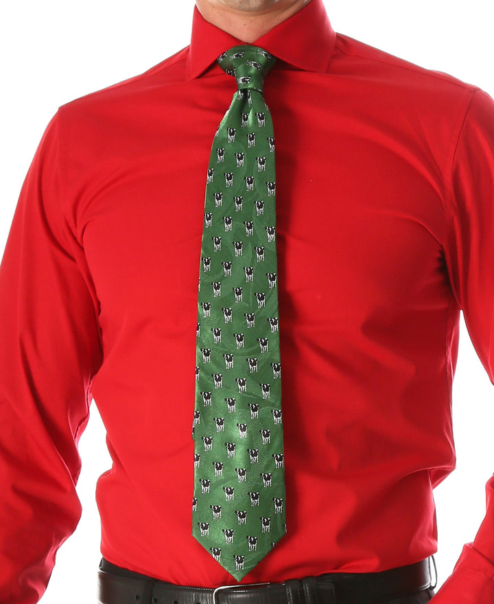 Cow Green Necktie with Handkerchief Set - FHYINC best men&