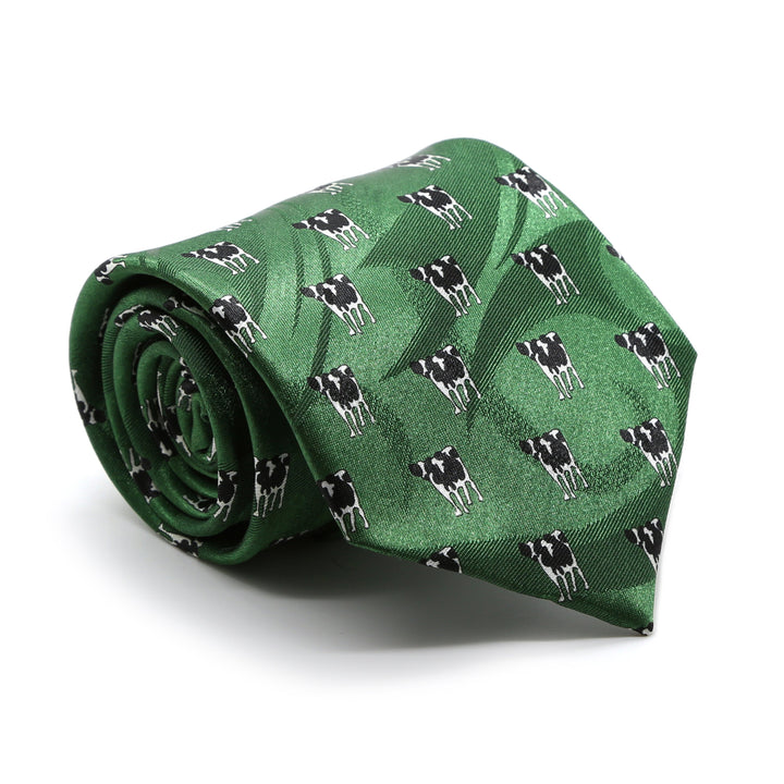 Cow Green Necktie with Handkerchief Set - FHYINC best men&