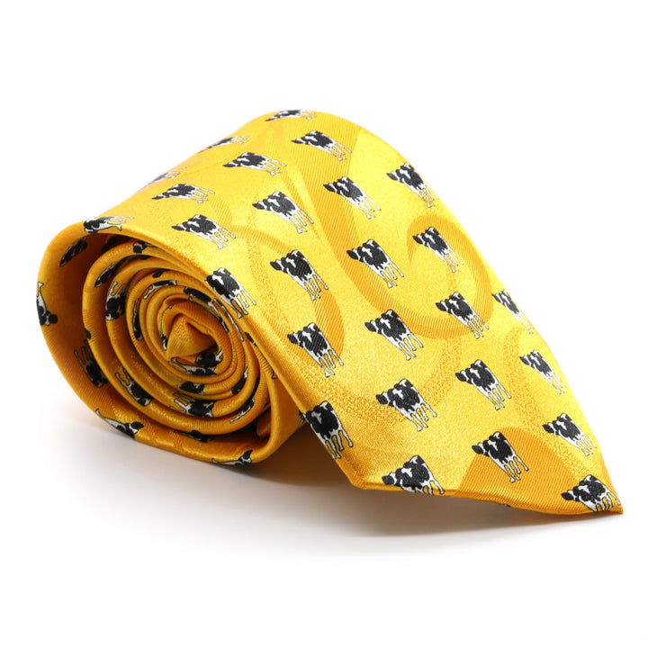Cow Yellow Necktie with Handkerchief Set - FHYINC best men&