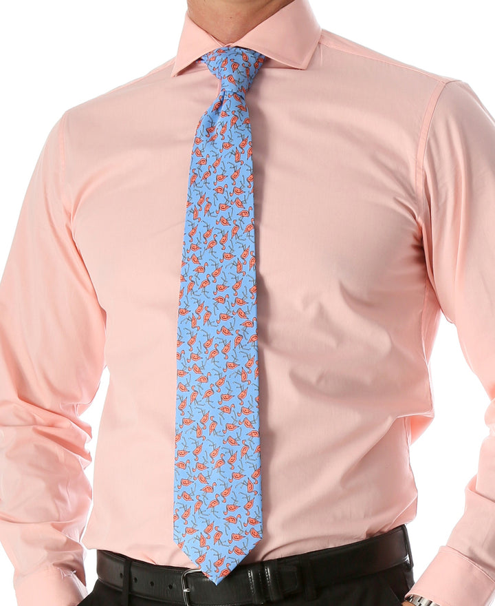 Flamingo Blue Necktie with Handkerchief Set - FHYINC best men&