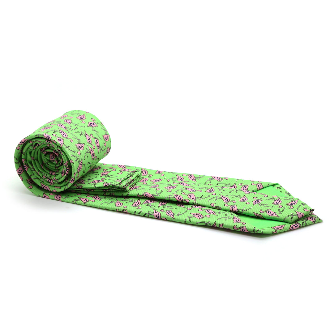 Flamingo Green Necktie with Handkerchief Set - FHYINC best men&