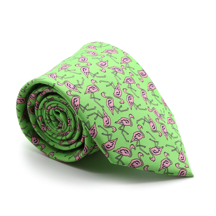 Flamingo Green Necktie with Handkerchief Set - FHYINC best men&