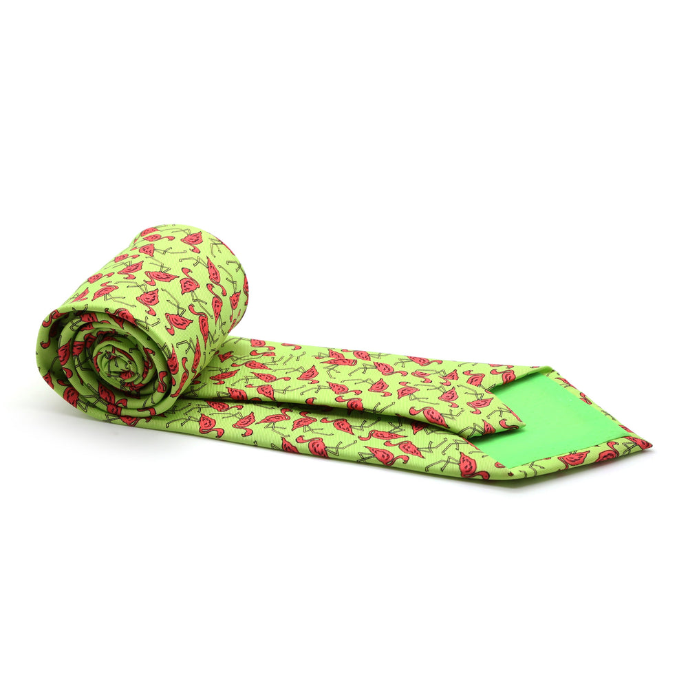 Flamingo Lime Green Necktie with Handkerchief Set - FHYINC best men's suits, tuxedos, formal men's wear wholesale