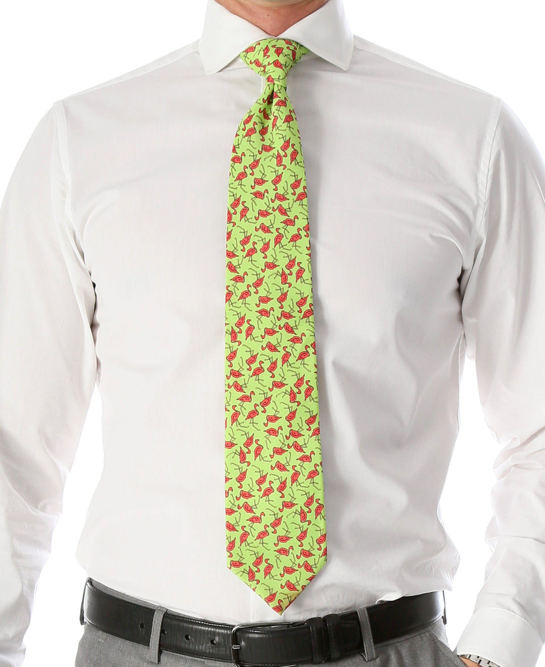 Flamingo Lime Green Necktie with Handkerchief Set - FHYINC best men&