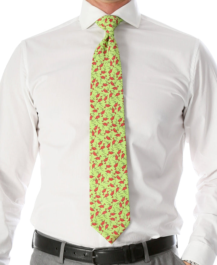 Flamingo Lime Green Necktie with Handkerchief Set - FHYINC best men&