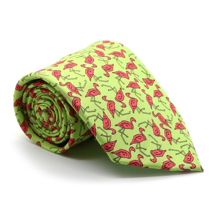 Flamingo Lime Green Necktie with Handkerchief Set - FHYINC best men&