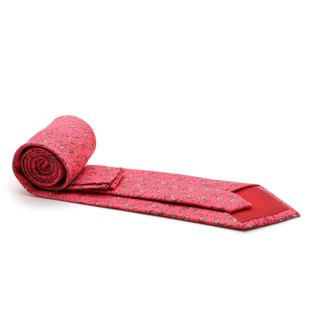 Flamingo Pink Necktie with Handkerchief Set - FHYINC best men&
