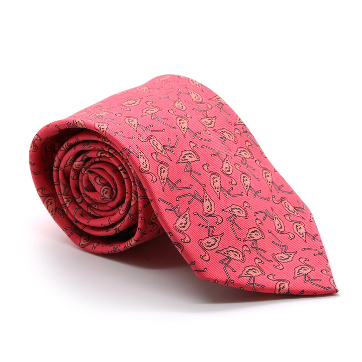 Flamingo Pink Necktie with Handkerchief Set - FHYINC best men&