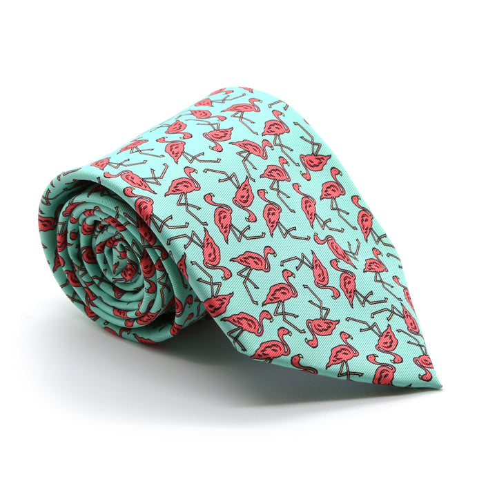 Flamingo Turquoise Necktie with Handkerchief Set - FHYINC best men&