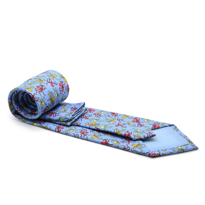 Octopus Blue Necktie with Handkerchief Set - FHYINC best men&