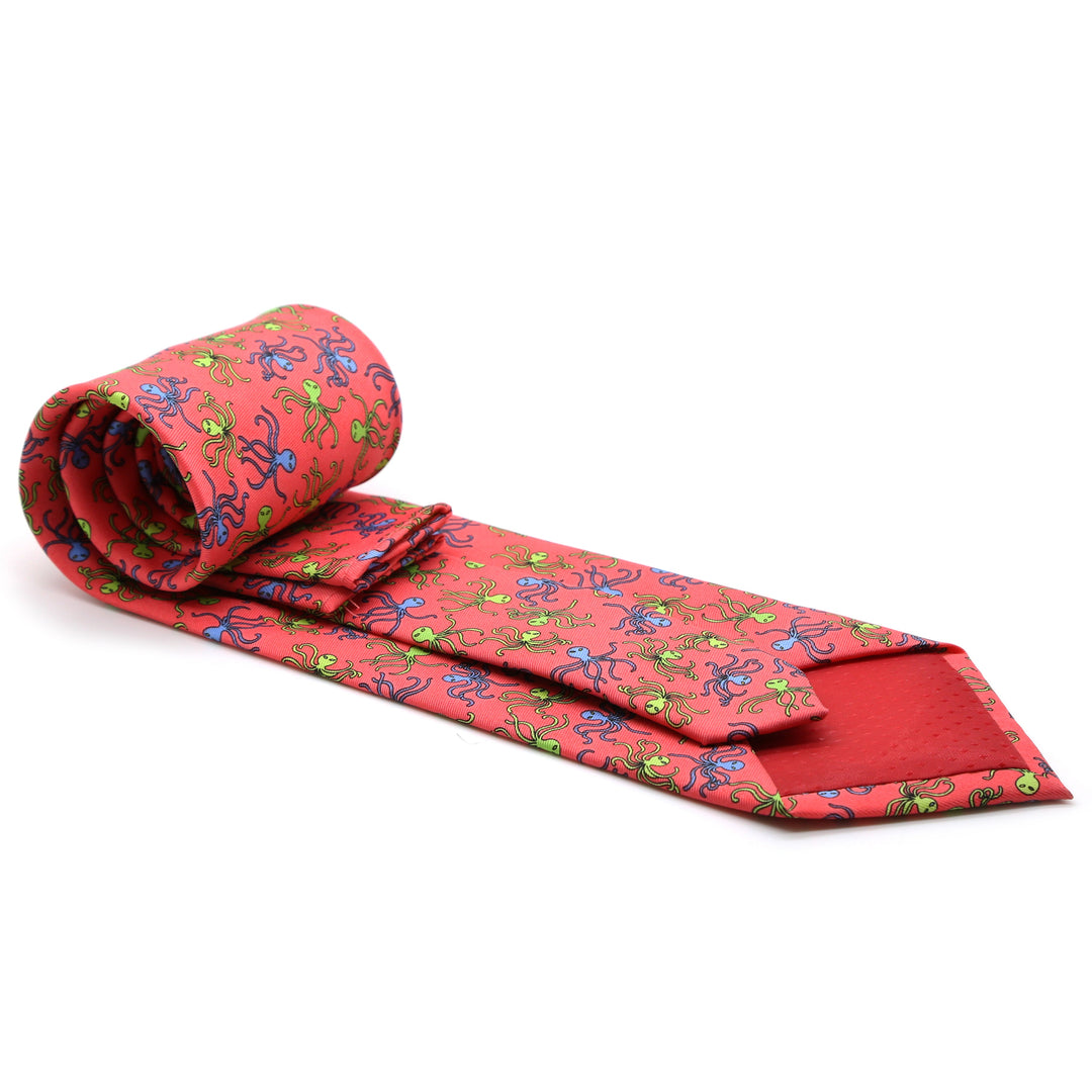 Octopus Coral Necktie with Handkerchief Set - FHYINC best men&
