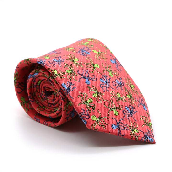 Octopus Coral Necktie with Handkerchief Set - FHYINC best men&