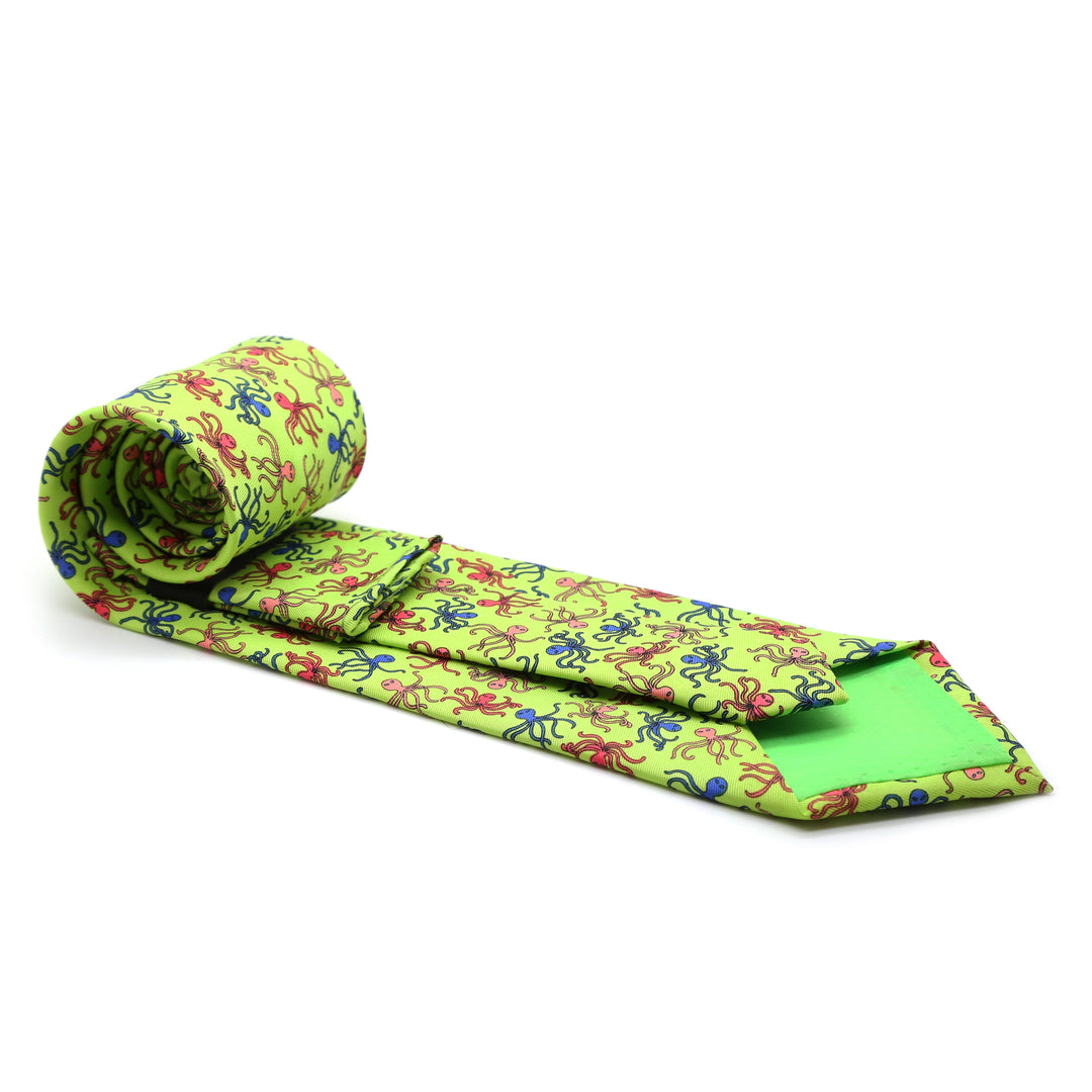 Octopus Lime Necktie with Handkerchief Set - FHYINC best men&