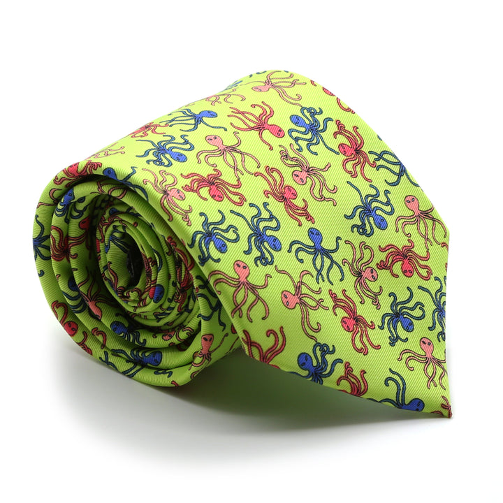 Octopus Lime Necktie with Handkerchief Set - FHYINC best men&