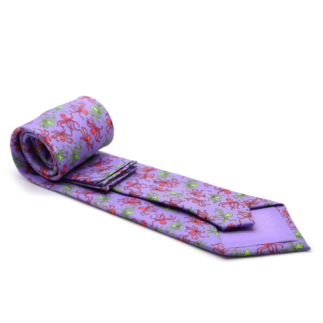 Octopus Purple Necktie with Handkerchief Set - FHYINC best men&