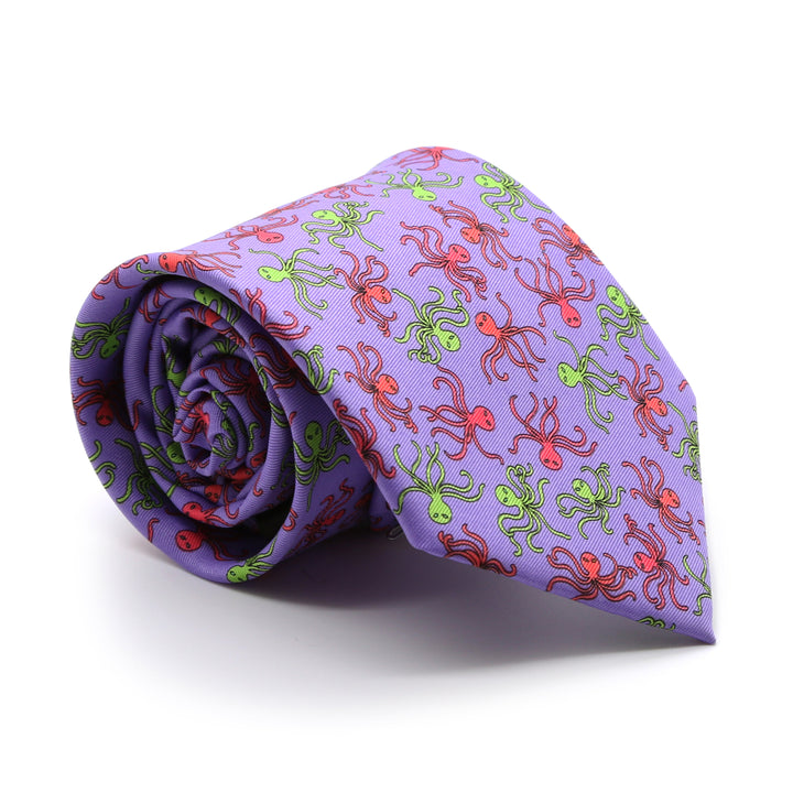 Octopus Purple Necktie with Handkerchief Set - FHYINC best men&