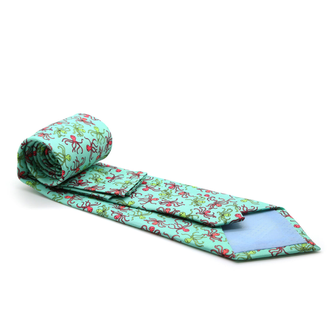 Octopus Turquoise Necktie with Handkerchief Set - FHYINC best men&