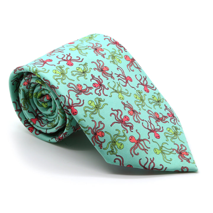 Octopus Turquoise Necktie with Handkerchief Set - FHYINC best men&