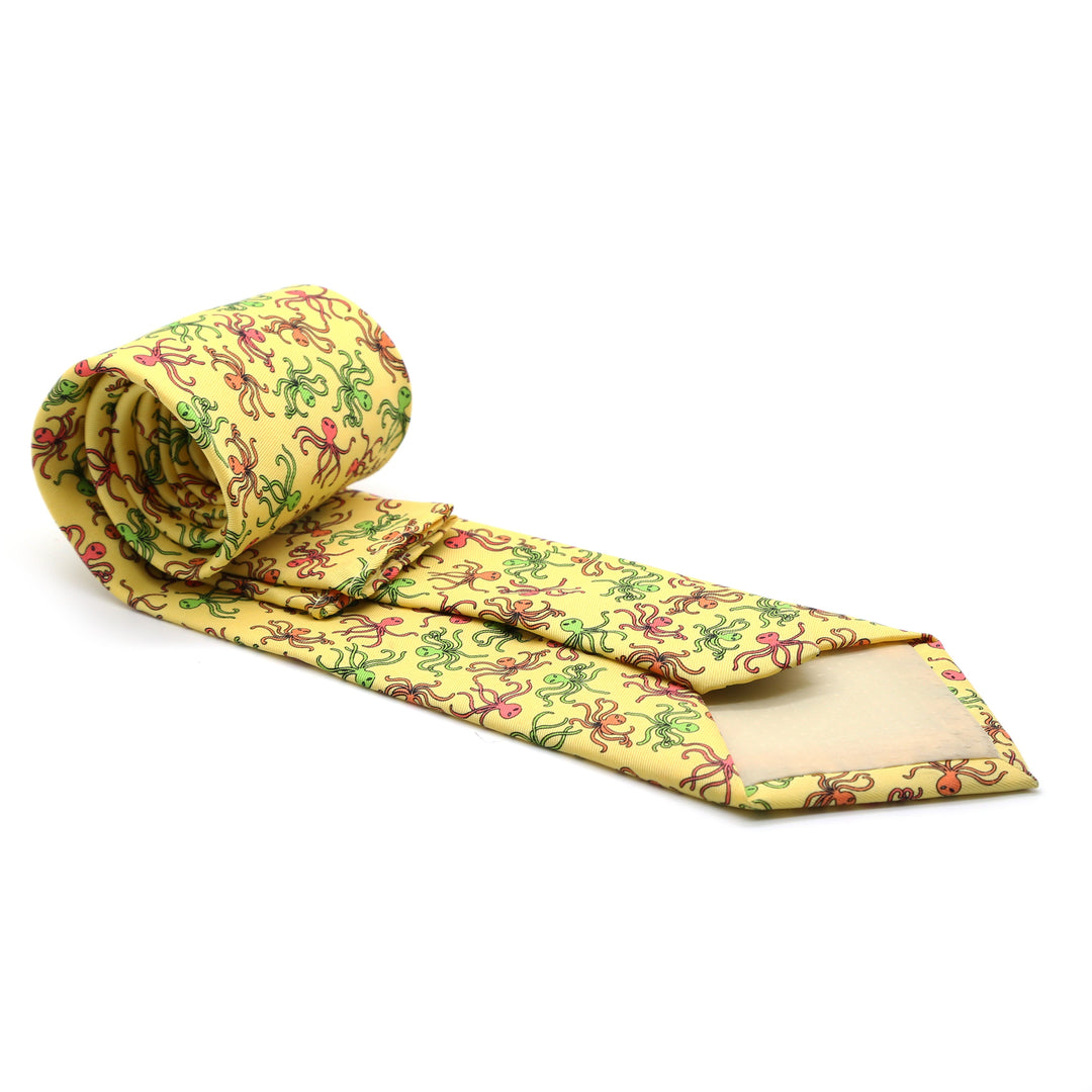Octopus Yellow Necktie with Handkerchief Set - FHYINC best men&