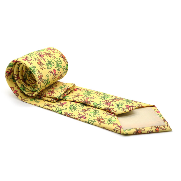 Octopus Yellow Necktie with Handkerchief Set - FHYINC best men&