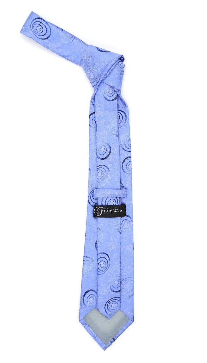 Sky Blue Swirl Design Necktie with Handkerchief Set - FHYINC best men&