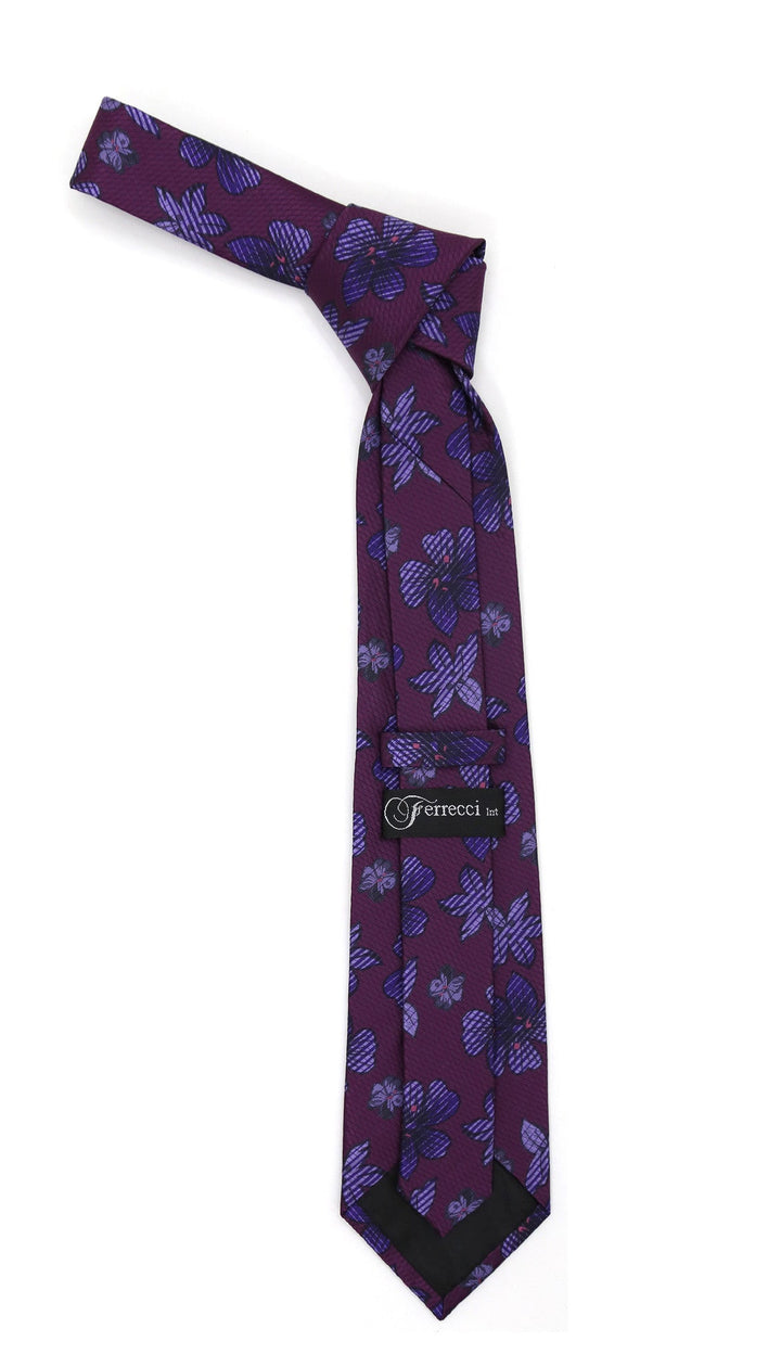 Wine Purple Floral Necktie with Handkerchief Set - FHYINC best men&