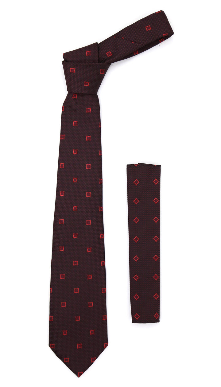 Burgundy Geometric Necktie with Handkerchief Set - FHYINC best men&