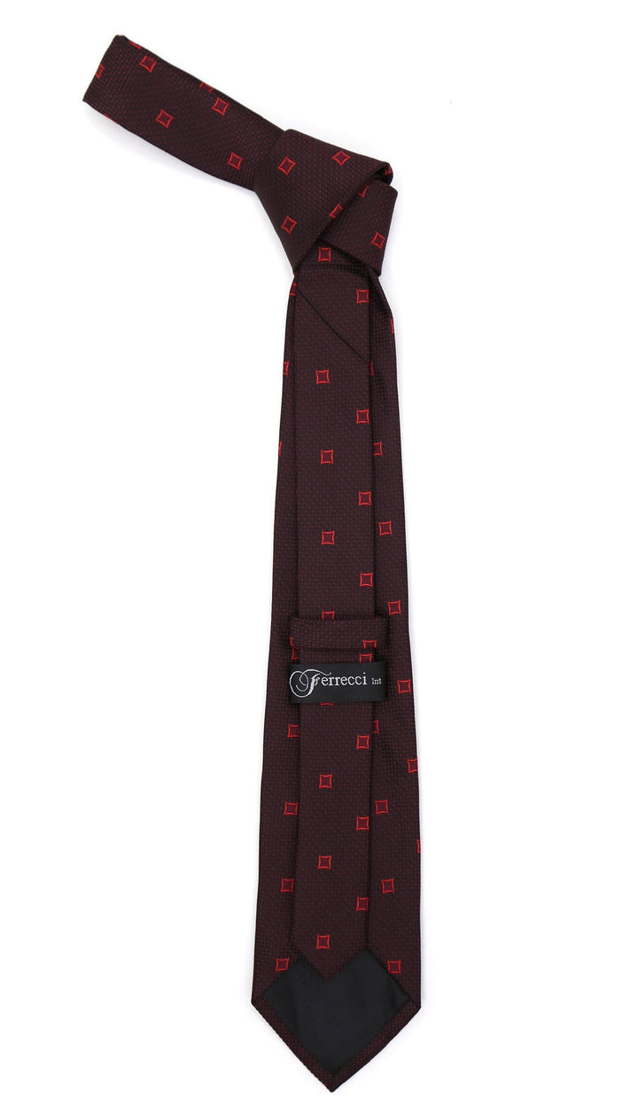 Burgundy Geometric Necktie with Handkerchief Set - FHYINC best men&