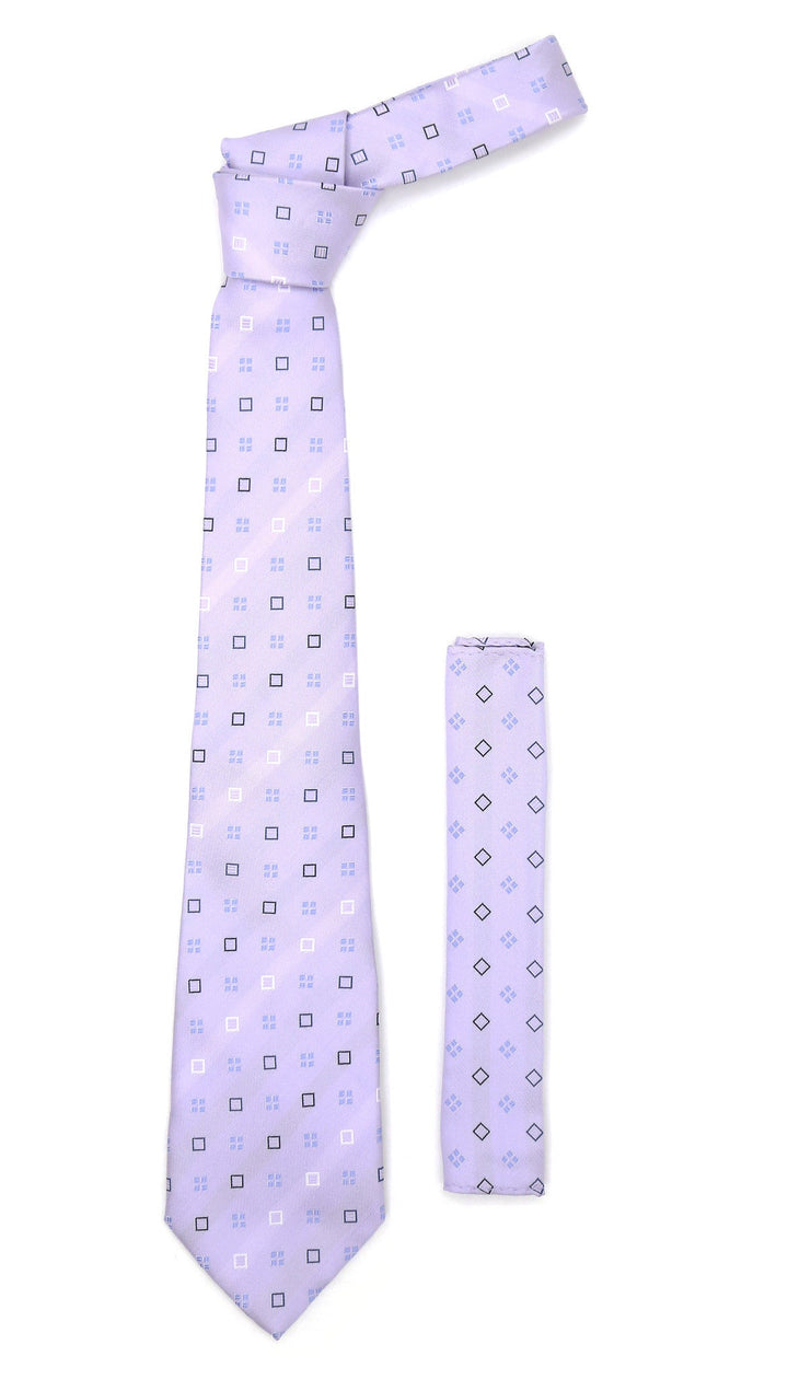 Lavender Geometric Necktie with Handkerchief Set - FHYINC best men&