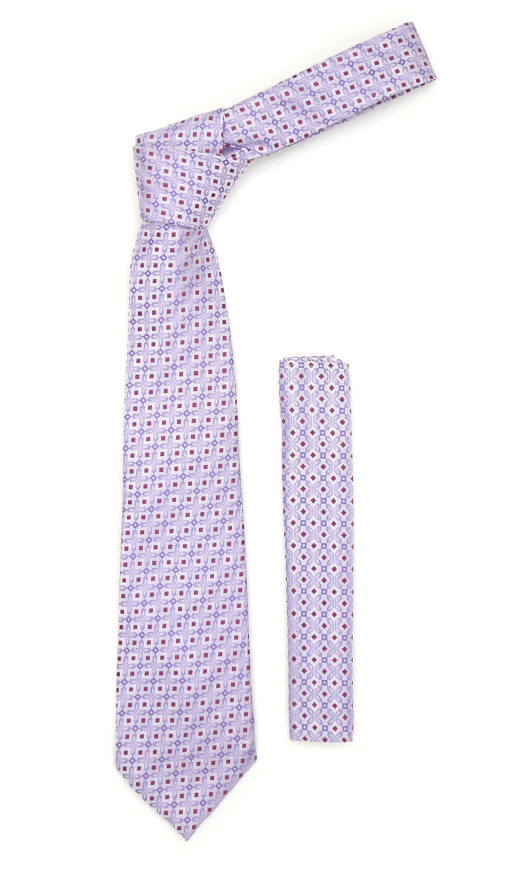Lavender Purple Geometric Necktie with Handkerchief Set - FHYINC best men&
