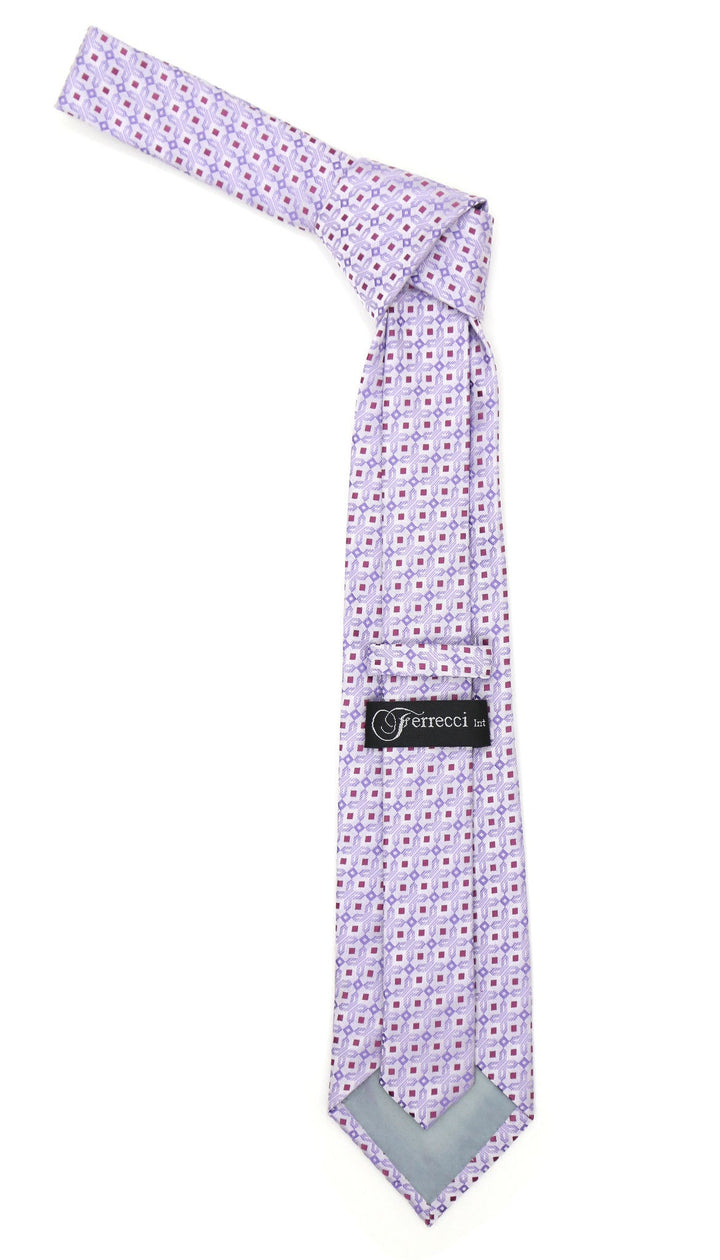 Lavender Purple Geometric Necktie with Handkerchief Set - FHYINC best men&