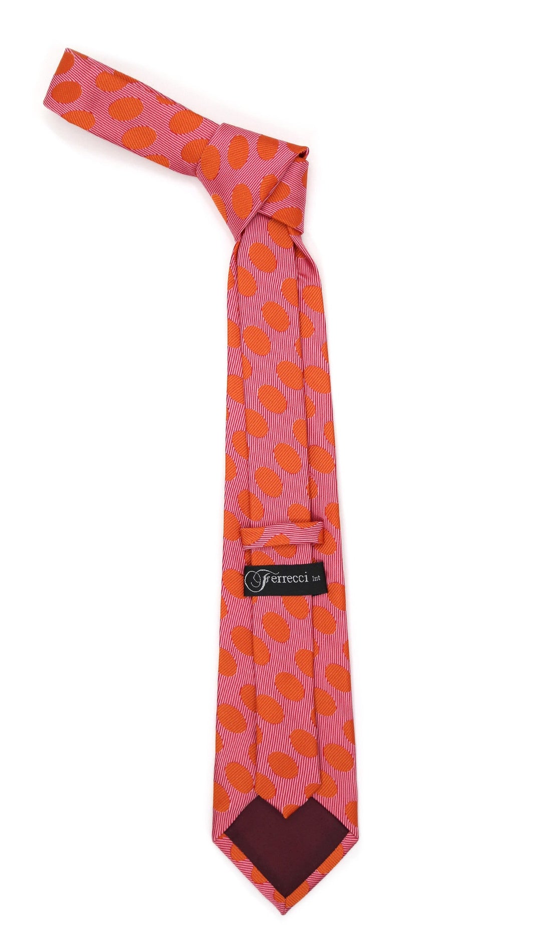 Red Orange Polkadot Stripe Necktie with Handkerchief Set - FHYINC best men&