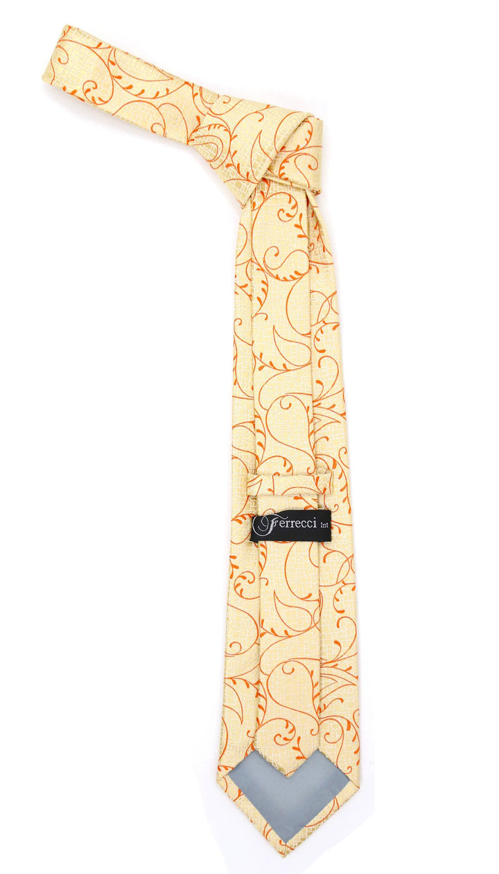 Gold Orange Floral Design Necktie with Handkerchief Set - FHYINC best men&