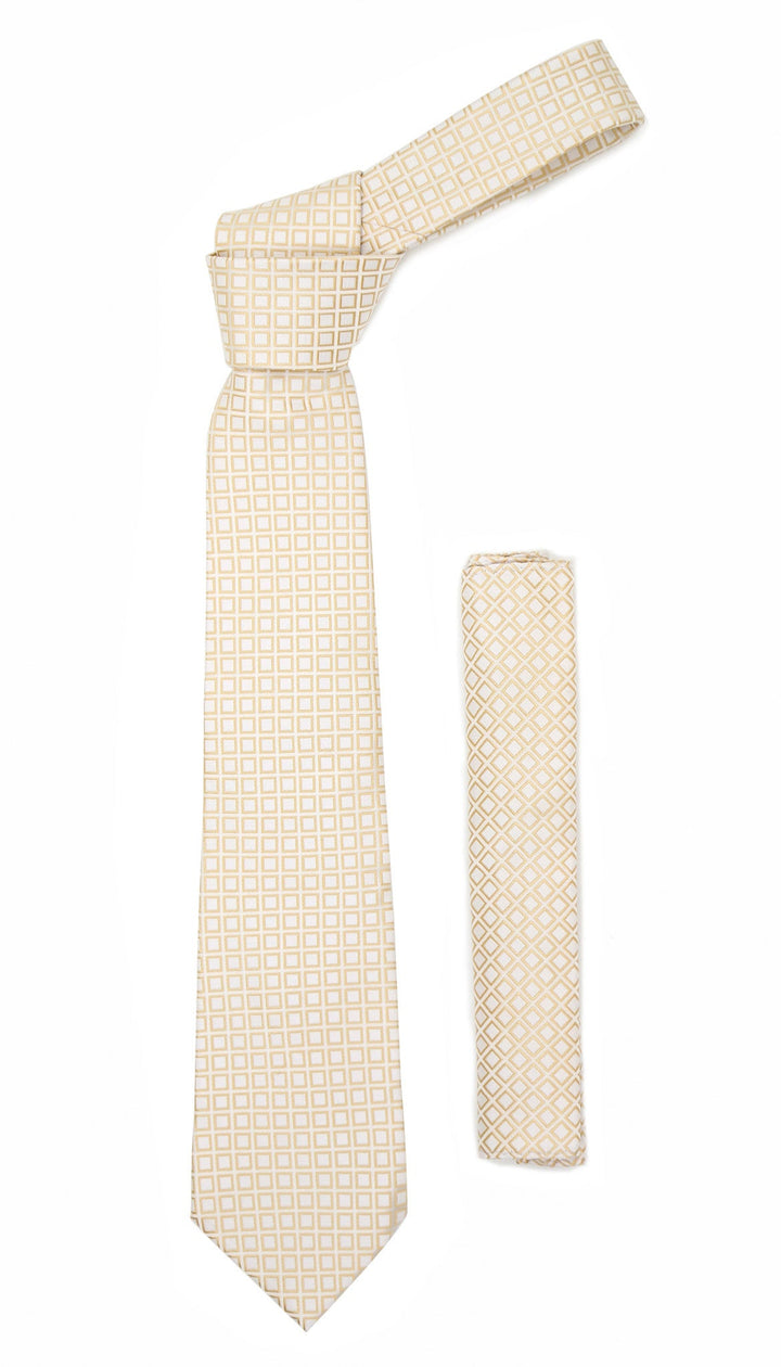 Beige Geometric Necktie with Handkerchief Set - FHYINC best men&