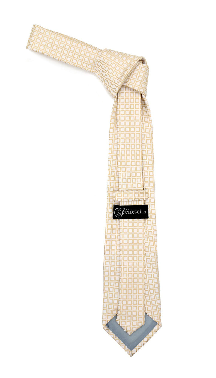 Beige Geometric Necktie with Handkerchief Set - FHYINC best men&