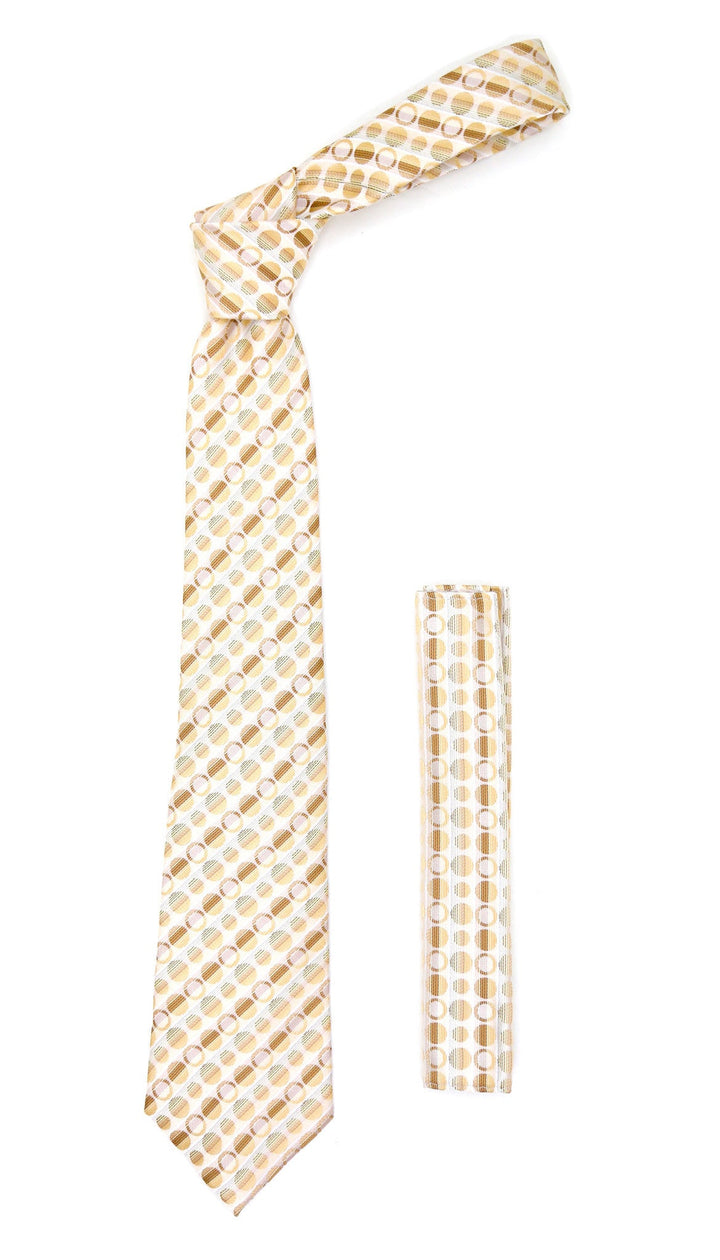 Beige Polkadot Stripe Necktie with Handkerchief Set - FHYINC best men&