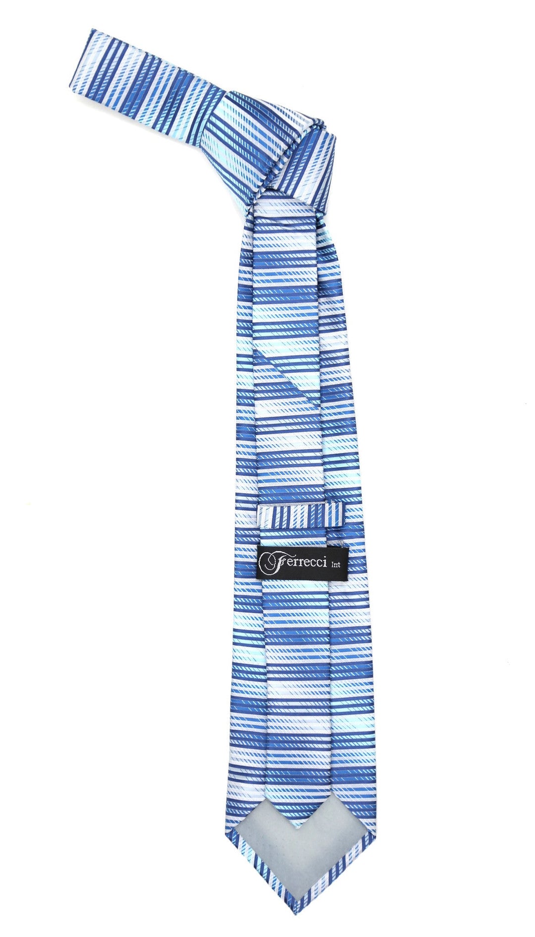 Microfiber Blue Silver Striped Tie and Hankie Set - FHYINC best men&