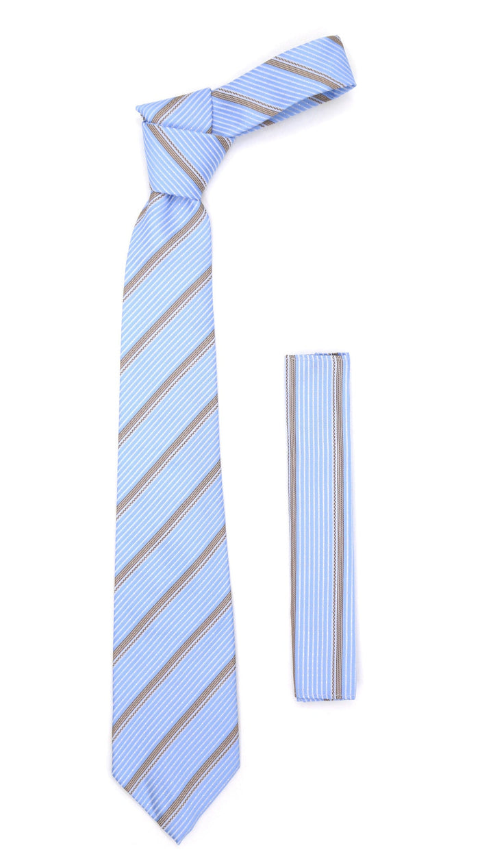 Microfiber Baby Blue Striped Tie and Hankie Set - FHYINC best men&