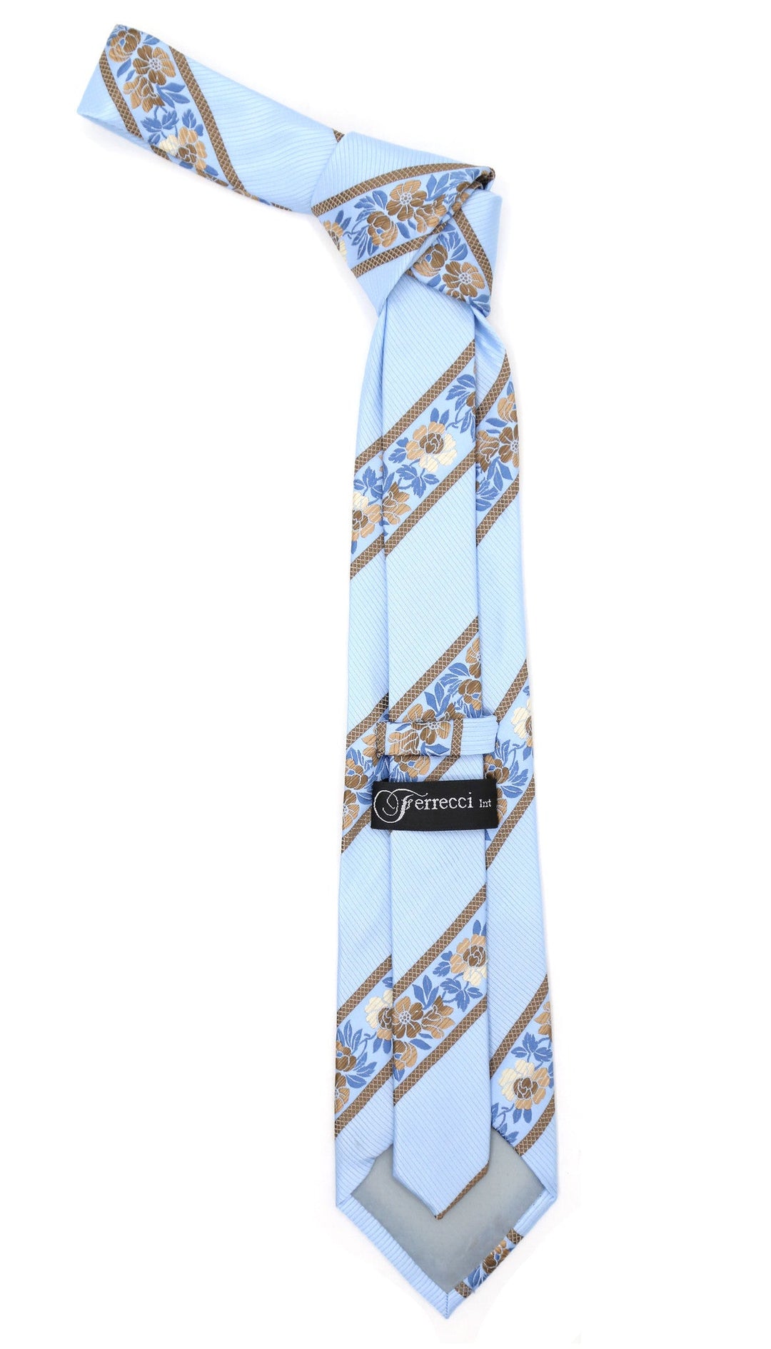 Microfiber Baby Blue Floral Striped Tie and Hankie Set - FHYINC best men&