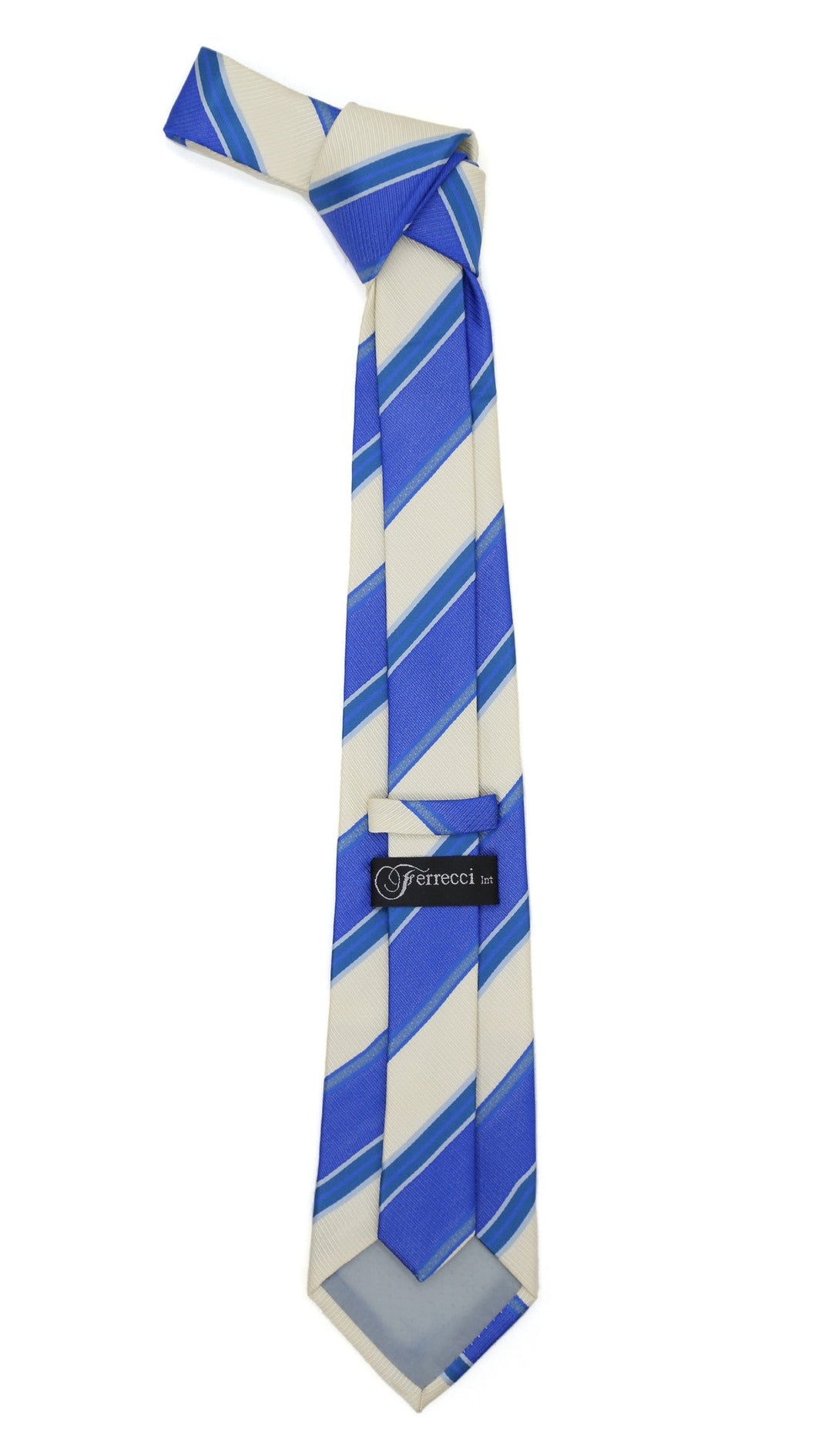 Microfiber Blue Beige Striped Tie and Hankie Set - FHYINC best men&
