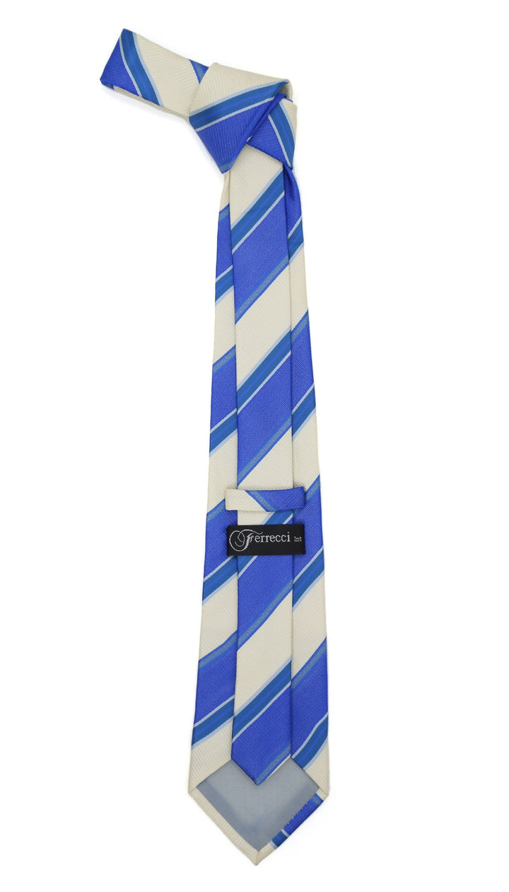 Microfiber Blue Beige Striped Tie and Hankie Set - FHYINC best men&